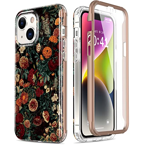 Esdot for iPhone 14 Case with Built-in Screen Protector,Military Grade Rugged Cover with Fashionable Designs for Women Girls,Protective Phone Case 6.1" Flower Garden