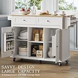 Vitalikus Kitchen Island with Storage and Drop Leaf, 53 Inch Large Rolling Kitchen Island Cart on Wheels, Portable Island Table for Kitchen with 2 Open Shelves 2 Drawers and 2 Cabinets, White