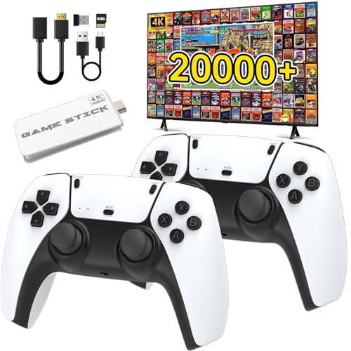 Wireless Retro Game Console,Retro Game Stick with 20,000+ Games,4k Hdmi Output Game Stick,TV-Connectable Game Stick,Plug and Retro Play Video Games for Tv,Retro Game Stick(Whtie64GB)