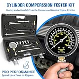 BETOOLL 14pcs Compression Tester with Spark Plug Tester & Brake Fluid Liquid Tester Pen - 300PSI Engine Cylinder Compression Gauge Automotive Tool