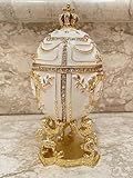 Faberge Egg Jewelry box style 24k GOLD Russian Egg 5ct HANDMADE Jewelled Lions Coronation 200 Handset Crystal Diamonds 6.5" Faberge Trinket Box Fabergé egg matching Diamond bracelet 2ct