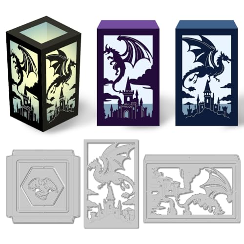 DELORIGIN 3D Castle Dragon Lantern Cutting Dies Card Making Die Stencil Metal Die Cuts Card Scrapbooking Embossing Template Dies for Greeting Cards Craft Album Invitation Festive Birthday Decor