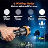 ORCATORCH ZD710 Zoomable Dive Light 2700 Lumen Scuba Diving Flashlight with 4 Modes, 2-in-1 Spotlight & Floodlight, IP68 Waterproof Night Dive Torch for 150 Meters Under Water Sports