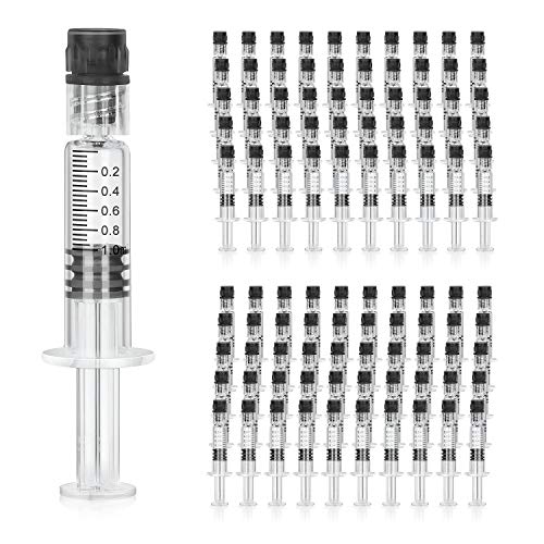 1ml glass luer lock syringe 100 pcs borosillicate reusable pyrex heat resistant tube for lab,thick liquids,oil,ink with measurement markings non-medical without NEEDLES