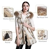 Fur Vest For Women Furry Hooded Vest Coat Long Fuzzy Sleeveless Jackets With Real Rabbit Fur(Size-8)