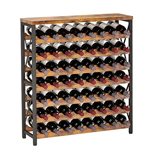 Homeiju 56-Bottle Wine Rack Freestanding Floor, Wooden Wine Storage Shelf, Stackable Wine Rack with Tabletop for Living Room,Kitchen or Wine Cellar
