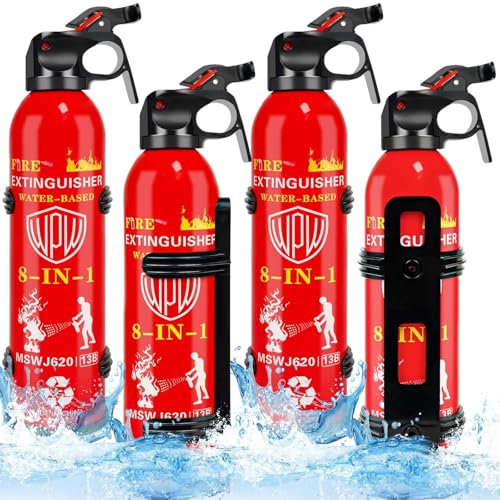 Upgraded 8-in-1 Fire Extinguisher for Home with Wall Mount, 620ml Portable Fire Extinguisher For Vehicle Car Boat House Kitchen Emergency Supplies, Water-Based Solution For A, B, C, K Fire (4 Pack)