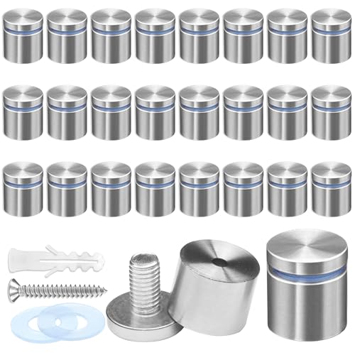 Terixe 24-Pack Stand Off Wall Mounts – 1in x 1in Stainless Steel Standoff Screws for Acrylic Displays, with Sign Standoff Screws, Plastic Anchors & Protective Rubber Pads – Durable, Rust-Proof