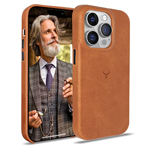 Cretanbull Genuine Leather Case - iPhone 14 Pro Compatible - Full Grain Anti-Scratch Leather - Shockproof, Drop Proof - Ochre