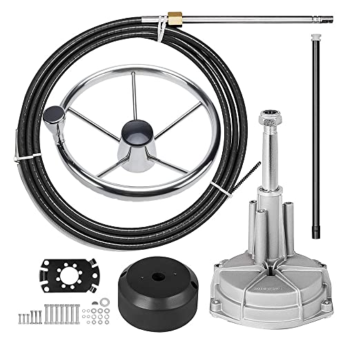 Mojiate Made Outboard Steering System 14' Boat Steering Cable 14 Feet Marine Steering System 3/4'' Shaft with Stainless Steel 13.5 Inch Wheel for Yachts and Waterborne Vehicles