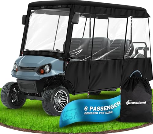 moveland 6 Passenger Golf Cart Driving Enclosure - Heavy Duty Golf Car Rain Cover for EZGO 118" Roof - Upgraded Stronger Door Zipper for Golf Cart Outdoor Enclosure