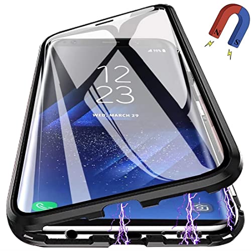 PingGoo Magnetic Case for Xiaomi Poco F3 Cover, 360° Full Protection Clear Cover Metal Bumper with Front and Back Clear 9H Tempered Glass Flip Cover for Xiaomi Poco F3, Black