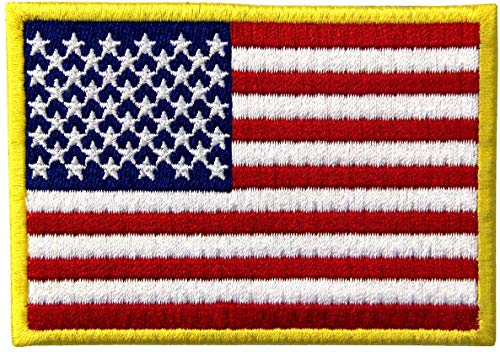 PatchClub American Flag Patch Premium Embroidered, 3.5in - Gold Border - US Flag Patch, United States of America Military Uniform Iron On/Sew On