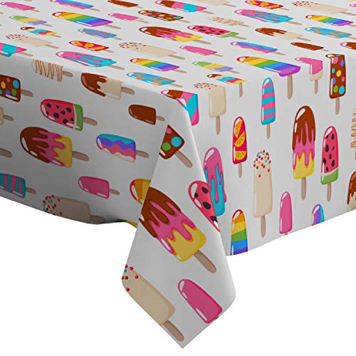 Q-Beans Rectangle Decorative Tablecloth [Size: 60 x 84 inch], Washable and Reusable Table Cloth Cover for Indoor and Outdoor (Popsicle Ice Cream Colorful)
