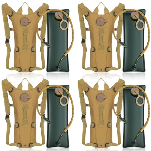 Sonwyoung 4 Pack Tactical Hydration Backpack with 3L Water Bladder Military Daypack Water Backpack Lightweight Hydration Back Pack for Running Cycling Climbing Hiking for Men Women(Khaki)