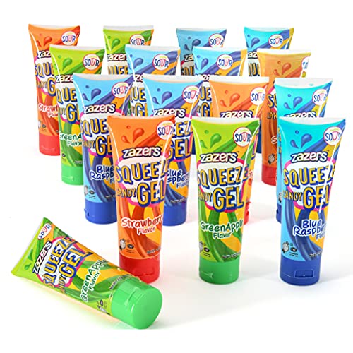 slime Sour Lickers Squeeze Gel Candy - 16 Pack Display Assorted Flavors, 8 Blue Raspberry 4 Green Apple and 4 Strawberry, Great Novelty Gel Candy for kids and adults, (Kosher 2.82 OZ each)