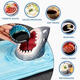 FUNGYAND Shark Sushi Plate, Hand-painted Underglaze Color Ceramics, Serving Plates for Sushi, Sashimi, Dumpling Dishwasher & Microwave Safe, Includes 40 Pcs Shark Sticks