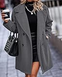 BTFBM Women 2025 Winter Faux Fur Coats Lapel Long Sleeve Fuzzy Fleece Outerwear Button Down Sherpa Jackets Fall Outfits(Solid Dark Grey, Medium)