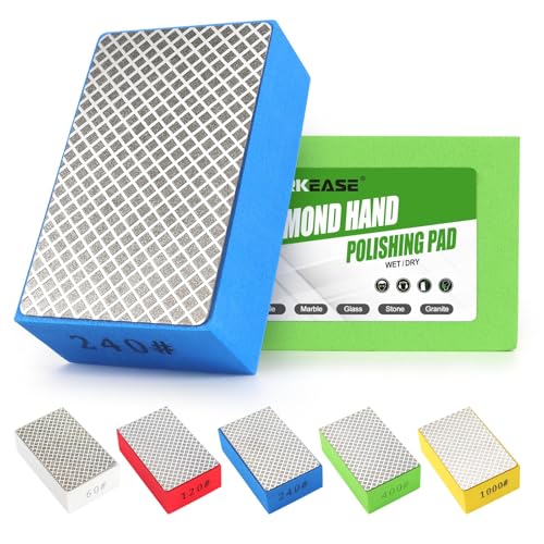 Diamond Hand Polishing Pads, 5PCS Diamond Sanding Pads 60/120/240/400/1000 Grit Sanding Block Foam Backing for Tile Glass Stone Marble Granite Ceramics Metal Wet&Dry