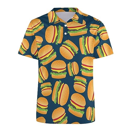 MAZHALAI Fast Food Hamburgers Polo Shirts for Men Quick-Dry Mens Golf Shirts Short Sleeve Casual 3D Print Athletic Tennis Golf Polos T-Shirt