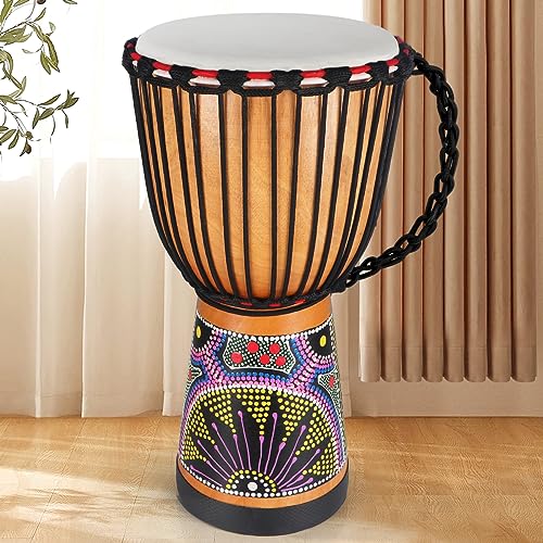 lotmusic African Djembe Drum, Standard 10'' Hand-Painted Mahogany Congo Drum, Professional Bongo Drum With Goatskin Drumhead for Adults