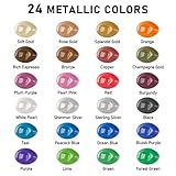 ABEIER Metallic Acrylic Paint, Set of 24 Metallic Colors in 2oz/60ml Bottle, Rich Pigments, Non Fading, Non Toxic Paints for Artist, Beginners & Kids Painting on Rocks Crafts Canvas Wood, Fabric&Stone