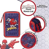 Marvel Pencil Case with Stationery Included School Supplies Filled Large Pencil Case Multiple Compartments Colouring Pencils Pens Boys Stationery Set Gifts for Boys (Spiderman Double Zip)