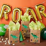 Juvale 24 Pack Dinosaur Party Bags with Handles, Green Foil T-Rex for Kids Birthday Celebration, Dino Themed Baby Shower Favor, Dinosaur Birthday Party Supplies (8.6 x 6.3 X 3.2 In)