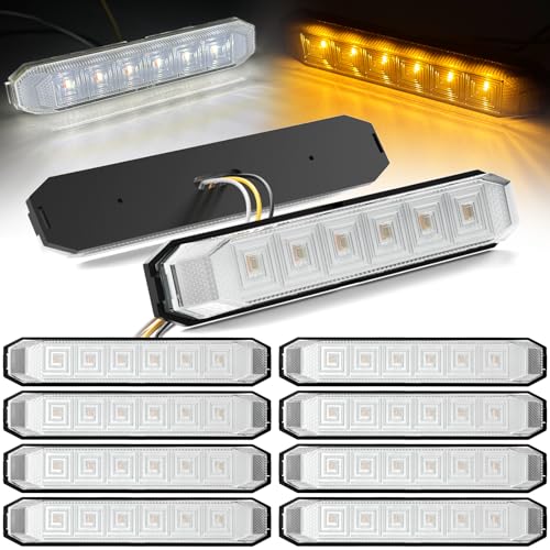 PSEQT 4.7'' Dual Color Amber White Trailer Marker LED Lights Strip Dual Function Side Clearance Tail Grille Bumper Fender Waterproof Light 12V for Trailer Truck Bus Van ATV UTV, 10Pcs w/Clear Lens