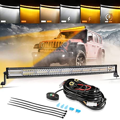 Auxbeam 42 Inch Curved LED Light Bar, 240W 6 Modes Amber White Strobe Fog Lights, Yellow Spot Flood Memory Reset Function Offroad Driving Work Ditch Light for Truck Car ATV