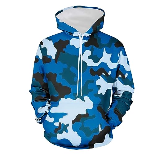 Muscularfit early Camo Sweatshirt Hoodie for Men 2023 Fall Fashion Drawstring Casual Loose Long Sleeve Pullover Camouflage Shirts work clothes for men Dark Blue L