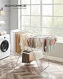 SONGMICS Clothes Drying Rack, with Sock Clips, Metal Laundry Rack, Foldable, Space-Saving, Free-Standing Airer, with 2 Height-Adjustable Gullwings, Indoor Outdoor Use, Silver and White ULLR052W01