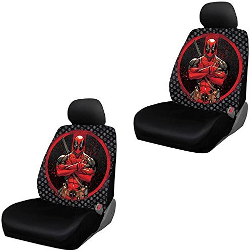 Deadpool Repeater Pattern Logo Marvel Comics Auto Car Truck SUV Vehicle Low Back Front Bucket Seat Cover - PAIR by LA Auto Gear