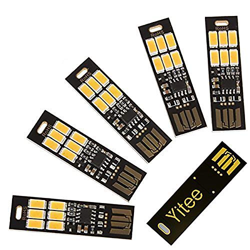 5pcs LED Circuit Boards USB Light Keychain Super Bright 6 LEDs Mini USB Light Lamp with Smart Touch Electrodeless Dimming Switch for Laptop Keyboard Light(Warm White), Qty:5