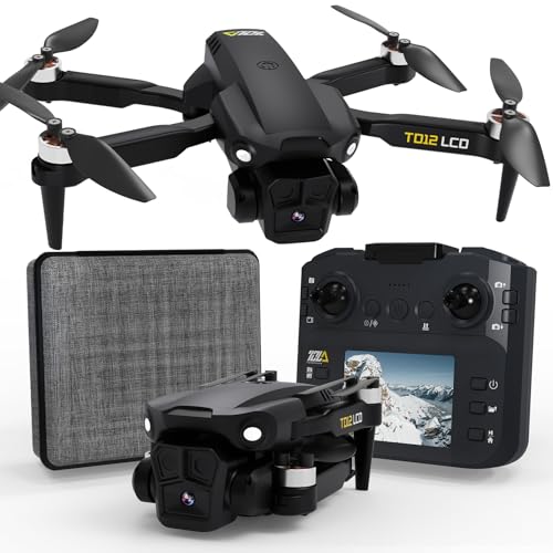 Toladrone TD12LCD Drone with LCD Screen Remote Control Brushless Motor WiFi Real-time Transmission Drones for Adults Drone with Camera Foldable Quadcopter for Beginners