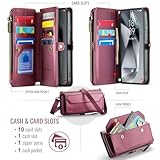 Strapurs Crossbody Wallet Case Compatible with Samsung Galaxy S25 Plus RFID Blocking Card Holder Soft PU Leather Magnetic Snap Strap Zipper Pocket Phone Case Fit for Galaxy S25+/ S25 Plus - Wine Red