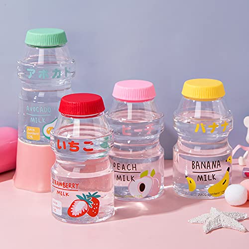 4Pcs 16 oz K-awaii Bottle, Plastic K-awaii Water Bottles, Strawberry Milk Water Bottle, Clear Cute Water Bottles for Kids, Girls, Women 4Pcs