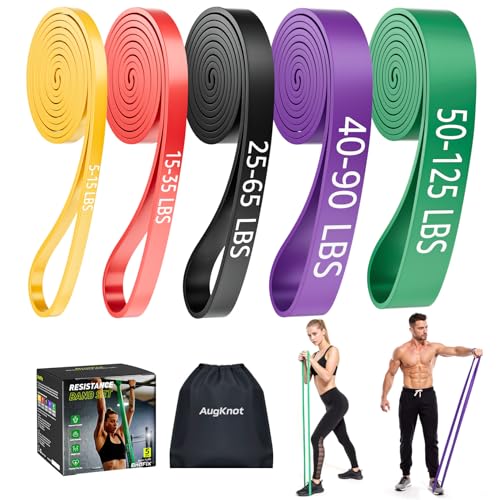 AugKnot Resistance Bands for Working Out: 5-Levels Exercise Bands Set - Pull Up Assistance Elastic Silicone - Physical Therapy/Stretching/Training - Home Gym for Women/Men