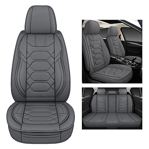 Pariitadin Leather Car Seat Covers Full Set, Waterproof Breathable Faux Leather Automotive Seat Covers for Cars, Non-Slip Car Interior Covers Universal Fit Most Cars Sedans Trucks SUVs, Gray