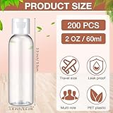 Zhehao 200 Pcs 2 oz Clear Plastic Empty Bottles Small Travel Size Bottles with Flip Cap Empty Transparent Dispenser Container for Liquids Toiletries Shampoo Lotion(White Cap)