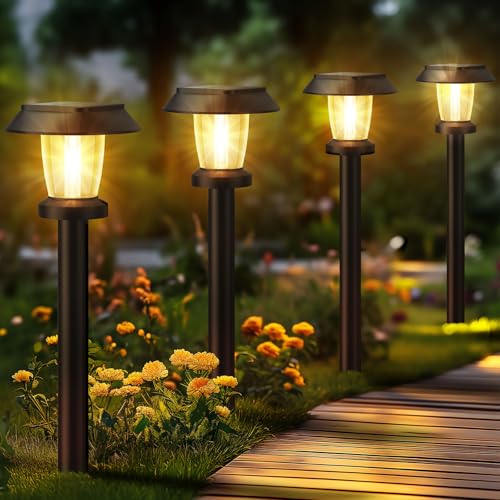 ALEPOD Solar Pathway Lights Outdoor - 12 Pack Solar Powered Garden Lights Waterproof, Decor Landscape Lighting with Three Lighting Modes for Yard, Lawn, Walkway, Driveway, Warm White