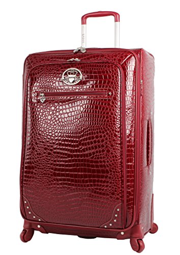 Kathy Van Zeeland Croco PVC Designer Luggage - Lightweight Expandable 28 Inch Suitcase for Women - Large Durable Bag with 4-Rolling Spinner Wheels (Burgendy)