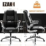 High Back Office Chair- Flip Arms Adjustable Built-in Lumbar Support, Executive Computer Desk Chair Work Chairs, Thick Padded Strong Metal Base Quiet Wheels, Ergonomic Design for Back Pain