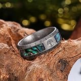 King Will Unique Titanium Men Wedding Band Ring - Etched Tree of Life Rune Design and Abalone Shell Inlay, 8mm Titanium Men Ring Vintage Steel Finish, Hypoallergenic Men Ring Comfort Fit Size 11