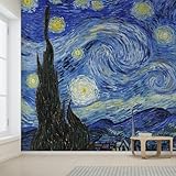 wall26 - Starry Night by Vincent Van Gogh - Dutch Impressionism - 20th Century Artist - Peel and Stick Large Wall Mural, Removable Wallpaper, Home Decor - 66x96 inches