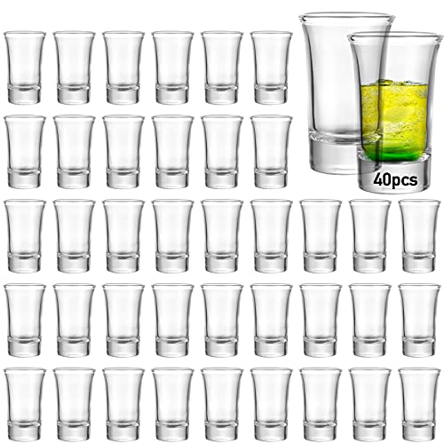 Aoeoe 40 Pack Shot Glass Bulk Set with Heavy Base, 1.5 Ounce Whiskey Shot Glasses, Clear Shot Glasses Set, Round Shot Glass Bulk, Small Shot Cups for Vodka, Whiskey, Tequila, Espresso, Liquor