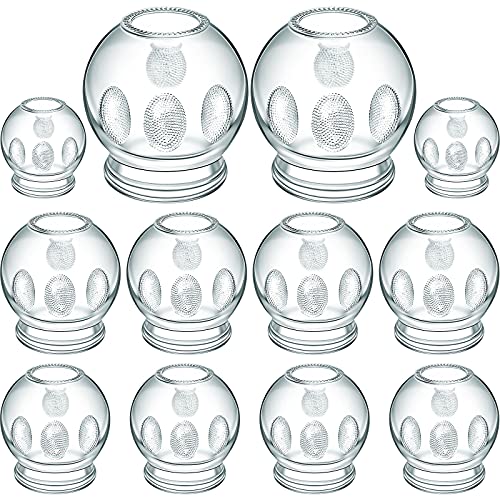 Nuanchu 12-Piece Glass Cupping Set - 4 Sizes, Fire Cupping Therapy Set with Finger Grips for Myofascial Massage, Muscle, Nerve, Joint Pain