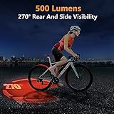 RAVEMEN TR500 500 Lumens Bike Tail Light for Daytime Night Riding, Brake Sensing Bike Rear Light with Side Visibility, 6 Light Modes, USB C Rechargeable Fit Round/Aero Seat Posts