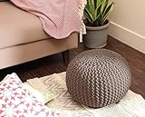 REDEARTH Round Pouf Foot Stool Bean Bag Ottoman - Hand Knitted Boho Pouffe - Home Decor Poof - Stuffed Foot Rest for Living Room - Nursery - Bedroom - Patio (19.5"x19.5"x14") - Taupe