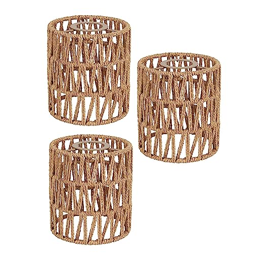 3 Pack Rattan Lamp Shade Small Boho Shades Replacement - Pendant Sconce Shade Ceiling Fan Light Covers Cylinder Woven Lampshade for Floor Lamps Pendant Light Chandelier Wall Sconces